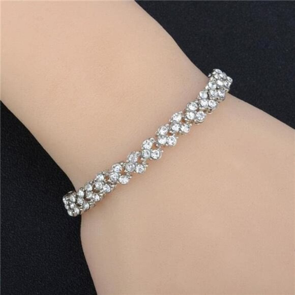 Classic CZ/ Rhinestone Tennis Bracelets – Silver & Rose Gold Pair- Evening, Work - Picture 6 of 7